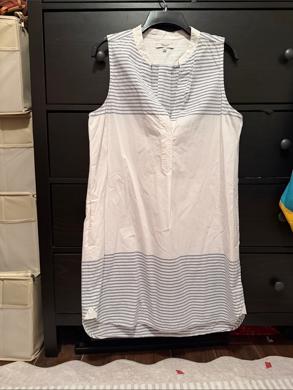 Madewell White and Light Blue Striped Sleeveless Shift Dress